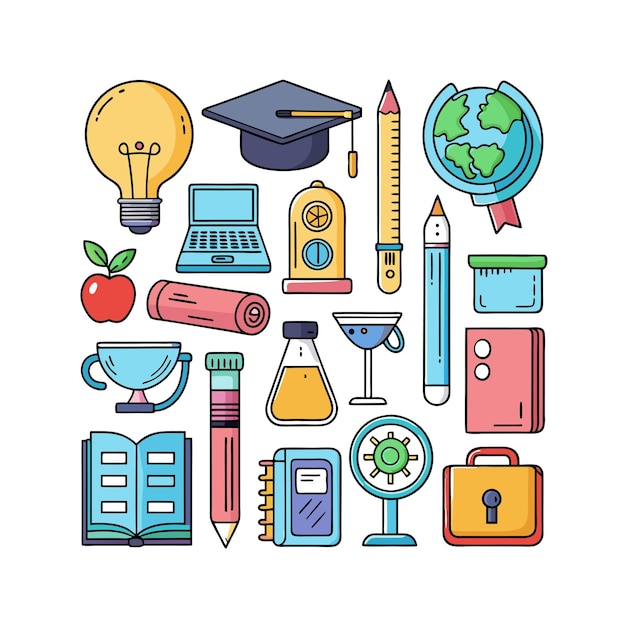 Conjunto de ícones realistas de educação e aprendizagem