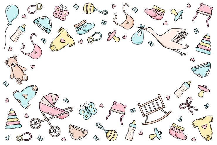Vetor conjunto de ícones recém-nascidos ilustração vetorial de elementos para um carrinho de bebê bebê chocalhos de trabalho de bebê e ursinho de pelúcia e muito mais