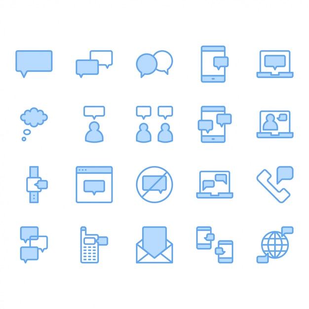 Conjunto de ícones relacionados a bolha de mensagem e discurso