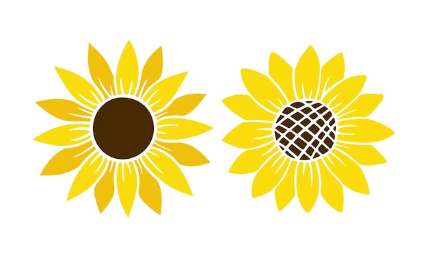 Conjunto de ícones simples de girassol. ilustração em vetor silhueta flor. coleção de logotipo gráfico de girassol, ícone de mão desenhada para embalagem, decoração. quadro de pétalas, silhueta preta isolada no fundo branco.