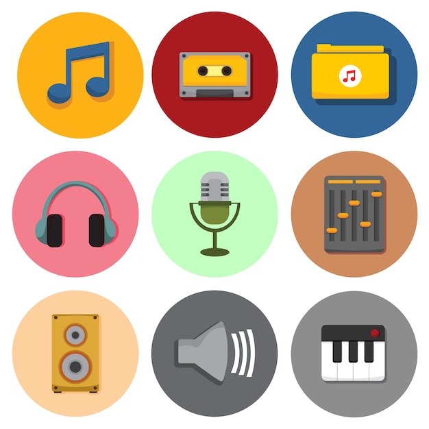 Conjunto de ícones simples símbolo Musical vetor gráfico
