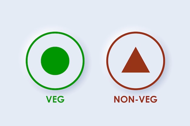 Conjunto de ícones Veg e NonVeg em ilustração de estilo de botão soft ui neumórfico suave