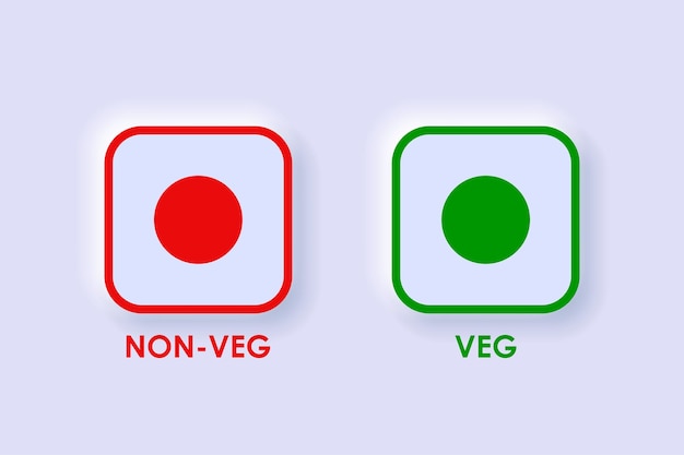 Conjunto de ícones veg e nonveg em ilustração de estilo de botão soft ui neumórfico suave