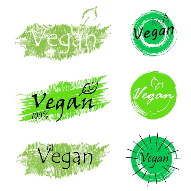 Vetor conjunto de ícones vegan bio ecologia logotipos e emblemas orgânicos etiqueta etiqueta folha verde em fundo branco