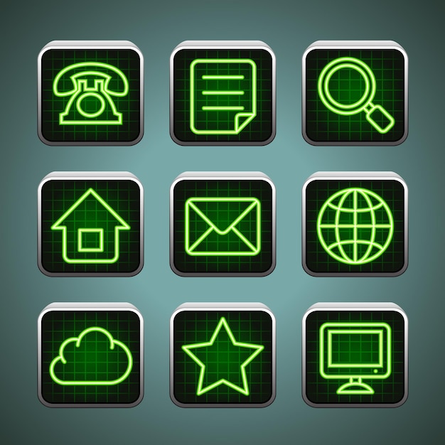 Conjunto de ícones verdes led multimídia