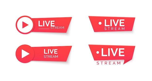 Conjunto de ícones vermelhos de transmissão ao vivo. streaming online