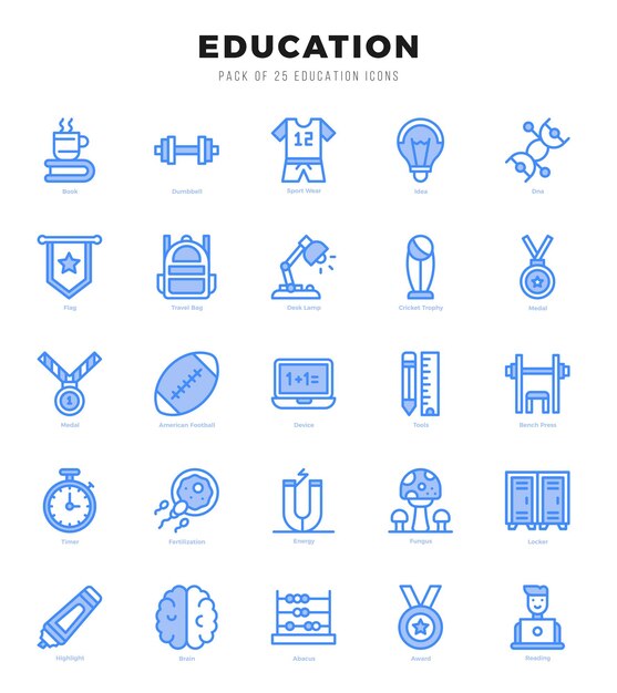 Vetor conjunto de ícones vetoriais de educação ícones de estilo de duas cores