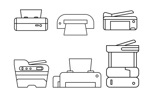 Conjunto de ícones vetoriais de impressora plana