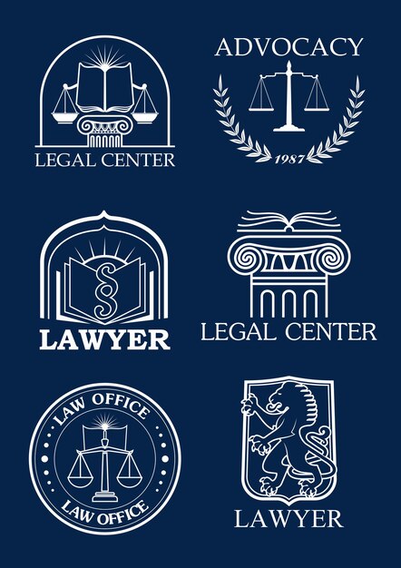 Conjunto de ícones vetoriais legais de advocacia ou advogado