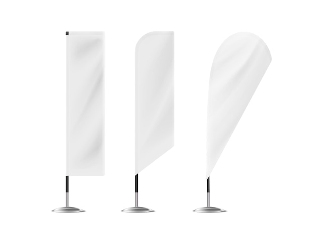Vetor conjunto de ícones vetoriais realistas conjunto de bandeiras de bandeira de cortinas onduladas brancas