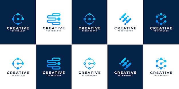 Conjunto de ideia de design de logotipo de tecnologia e