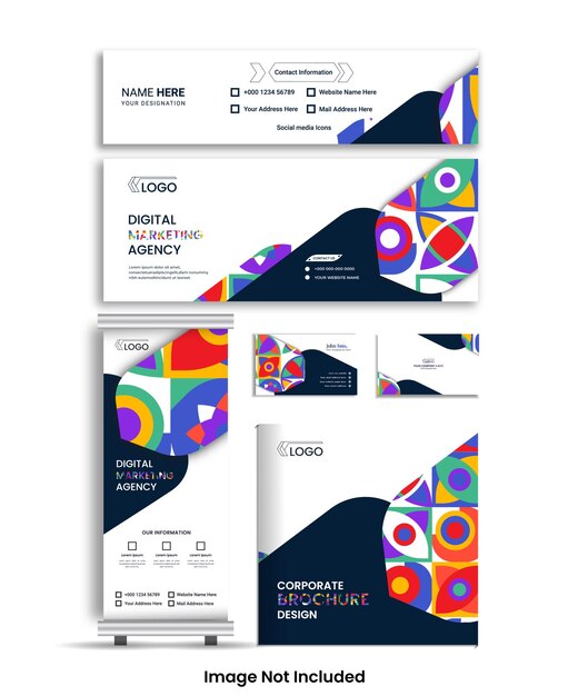 Vetor conjunto de identidade e capa de quatro brochuras corporativas ou comerciais