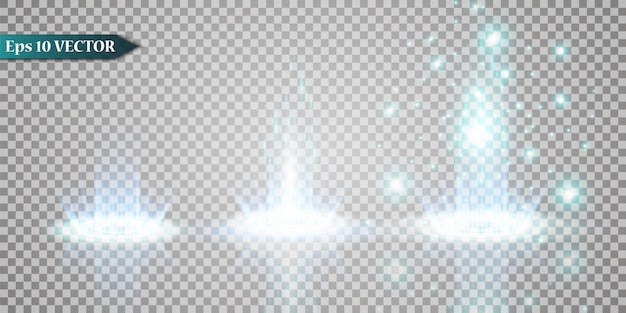 Conjunto de ilustração abstrata de onda de brilho branco. pó de estrelas brancas trilha partículas cintilantes isoladas em fundo transparente. conceito mágico.
