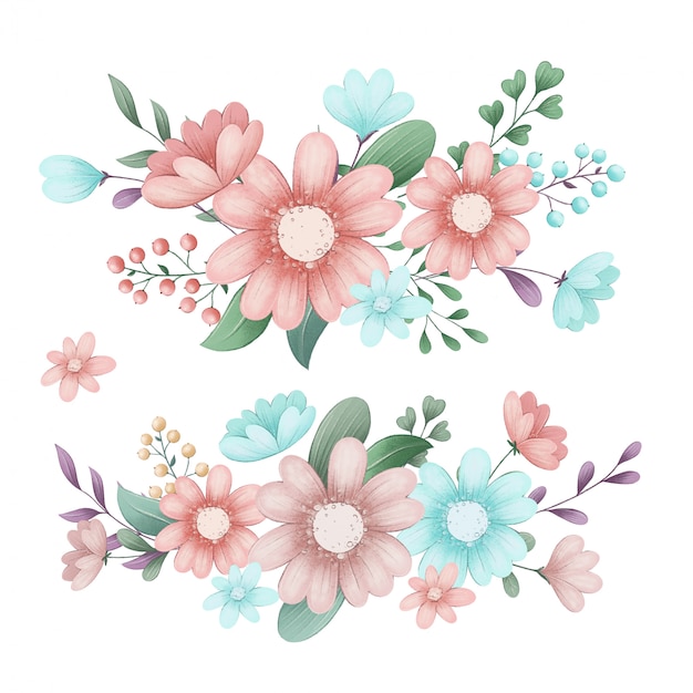 Vetor conjunto de ilustração bonito de flores da primavera floresta