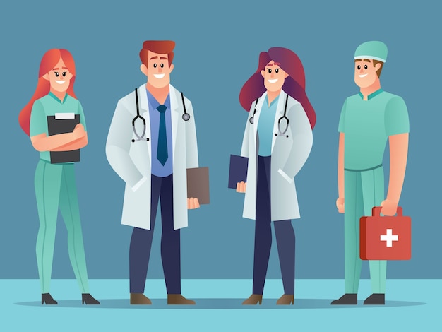 Conjunto de ilustração da equipe médica dos personagens do médico