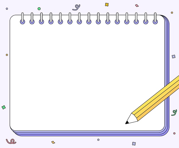 Vetor conjunto de ilustração de bloco de notas, como um caderno escolar ou bloco de notas com elementos coloridos e lápis