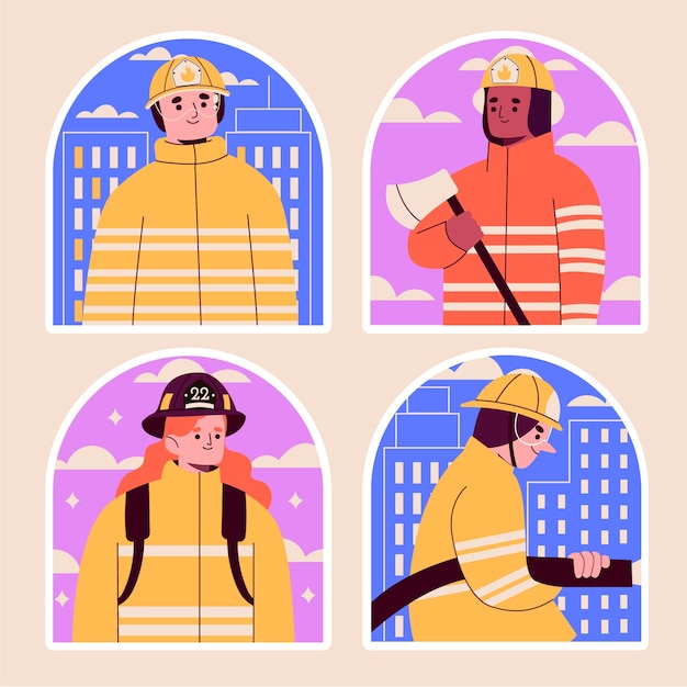 Vetor conjunto de ilustração de bombeiros ingênuos