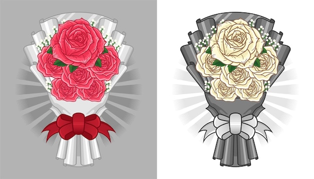 Conjunto de ilustração de buquê de rosas