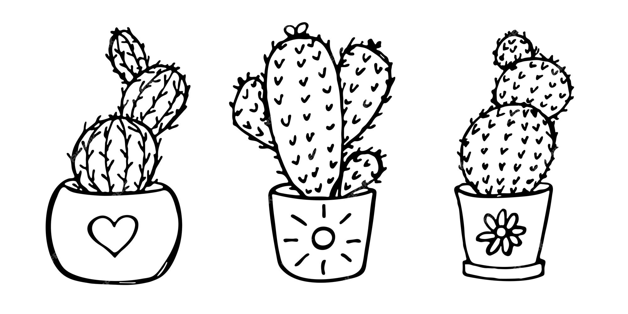 cacto simples desenhado à mão bonito. planta de casa em um clipart