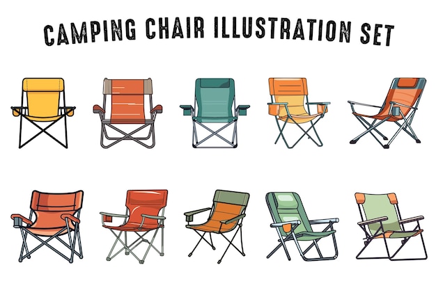 Vetor conjunto de ilustração de cadeira de acampamento pacote de vetores de cadeira de acampamento