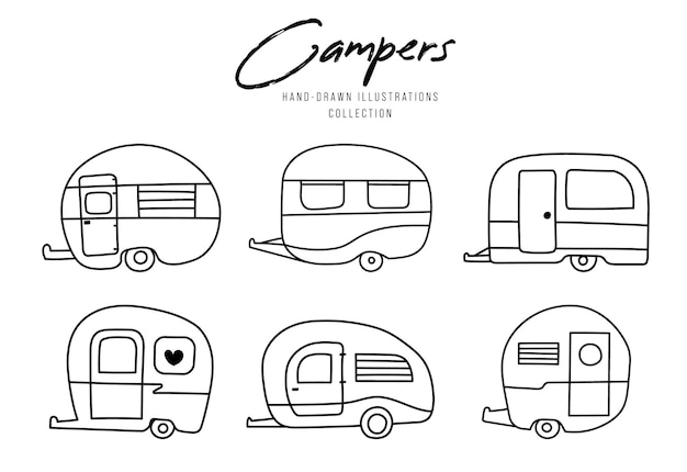 Vetor conjunto de ilustração de campista, acampamento de verão, viagem.