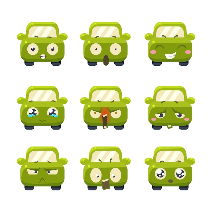 Vetor conjunto de ilustração de carros engraçados com emoticons