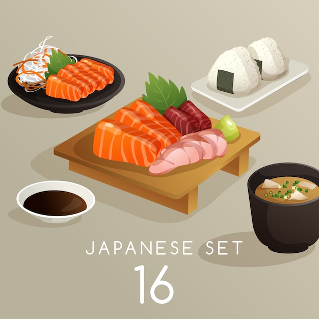 Conjunto de ilustração de comida japonesa