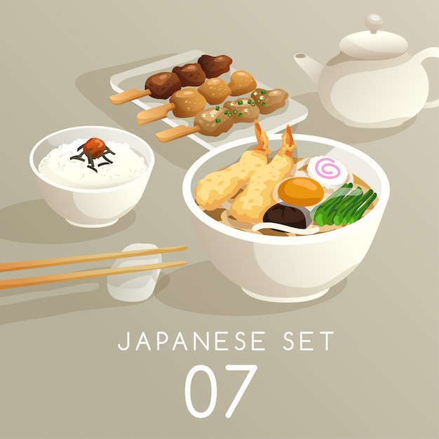 Conjunto de ilustração de comida japonesa