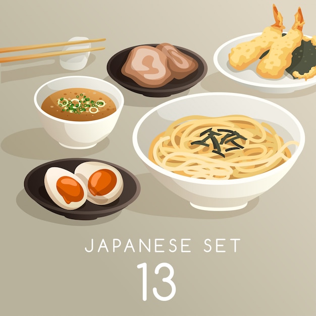 Conjunto de ilustração de comida japonesa