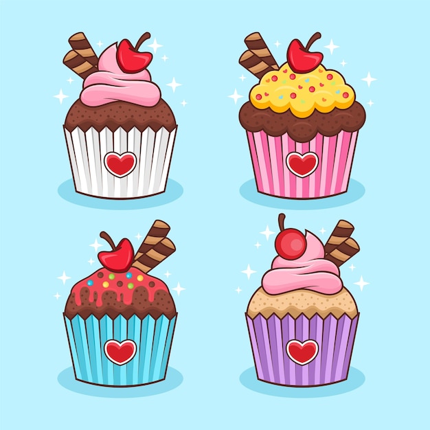 Conjunto de ilustração de cupcake