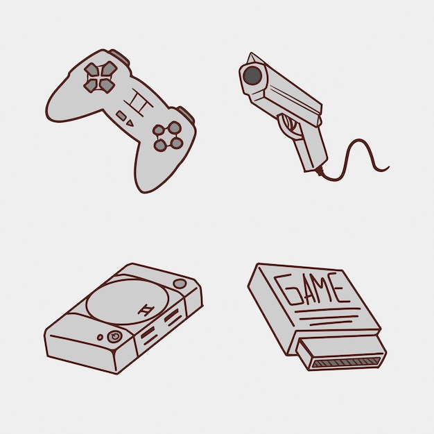 Conjunto de ilustração de desenho de mão de console de jogo