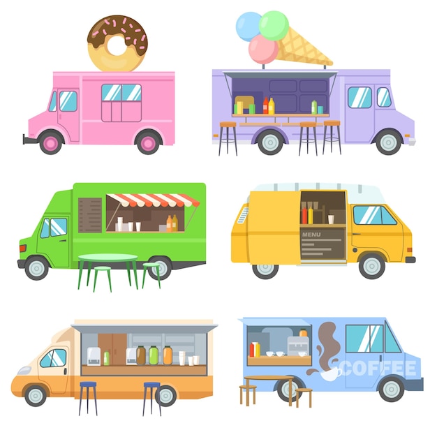 Conjunto de ilustração de desenhos animados de foodtrucks