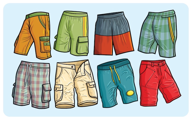 Vetor conjunto de ilustração de desenhos animados de shorts de verão masculino