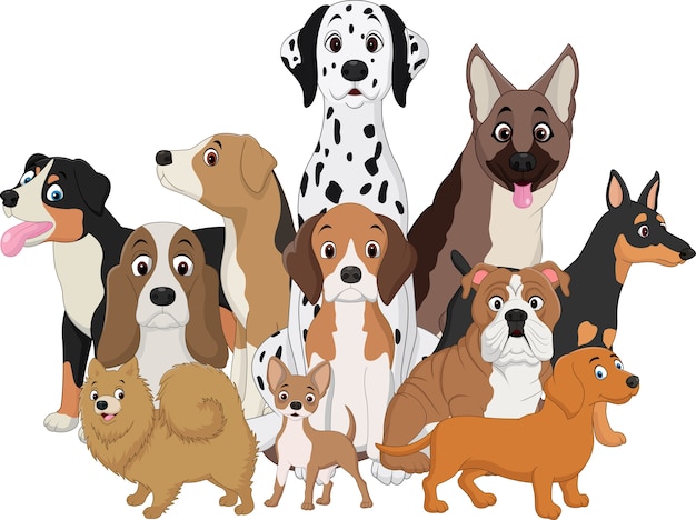 Vetor conjunto de ilustração de desenhos animados engraçados de cães