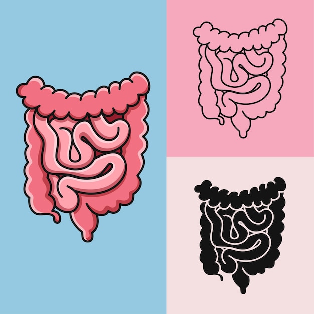 Conjunto de ilustração de doodle de logotipo de intestino humano de vetor livre