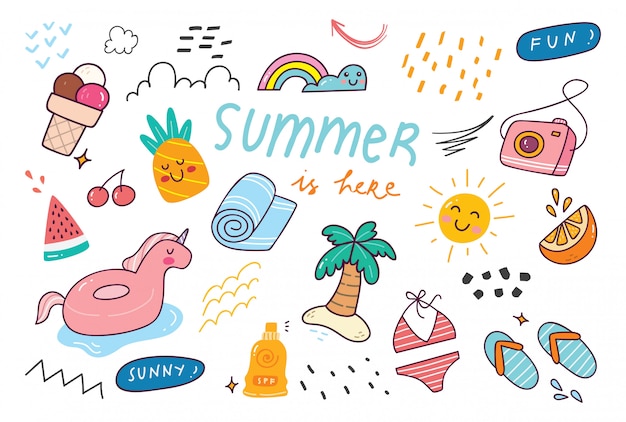 Conjunto de ilustração de doodle de verão