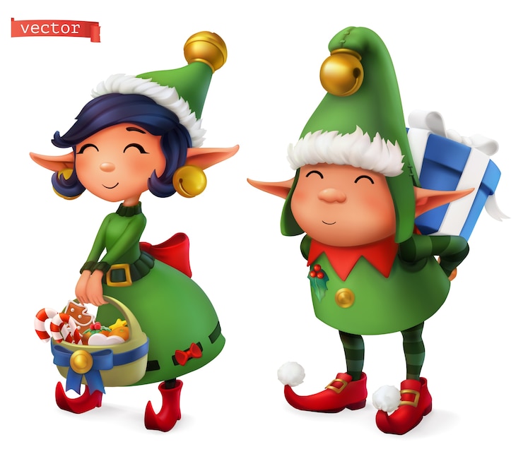 Vetor conjunto de ilustração de duendes de natal
