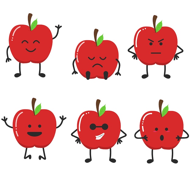 Conjunto de ilustração de emoticon de frutas de maçã