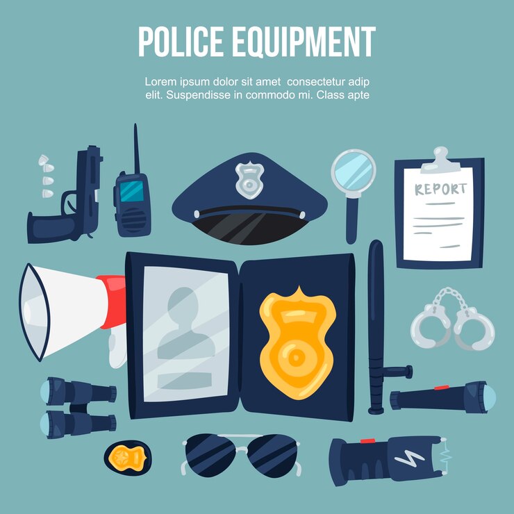 Vetor conjunto de ilustração de equipamentos de segurança policial.