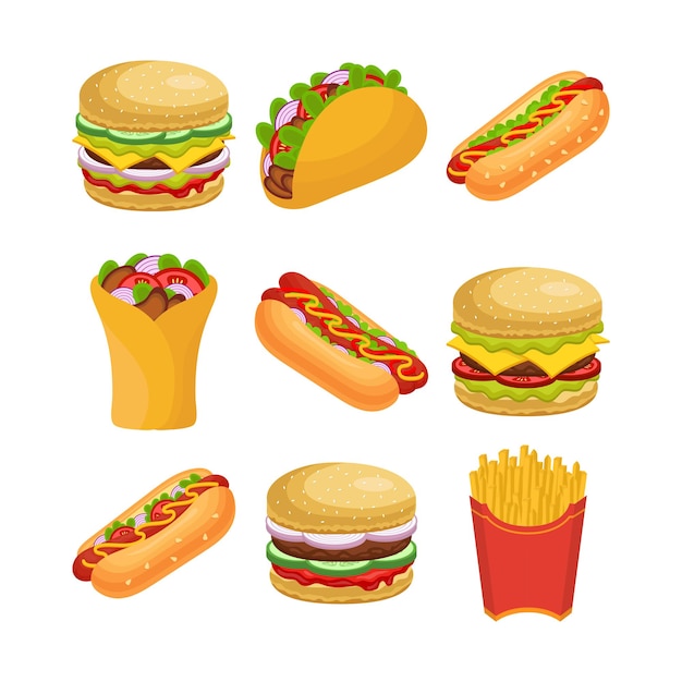 Conjunto de ilustração de fast food