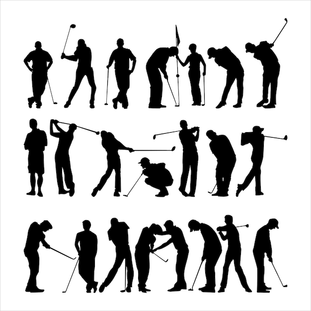 Vetor conjunto de ilustração de ícone de silhueta de pessoa do sexo masculino esporte de golfe