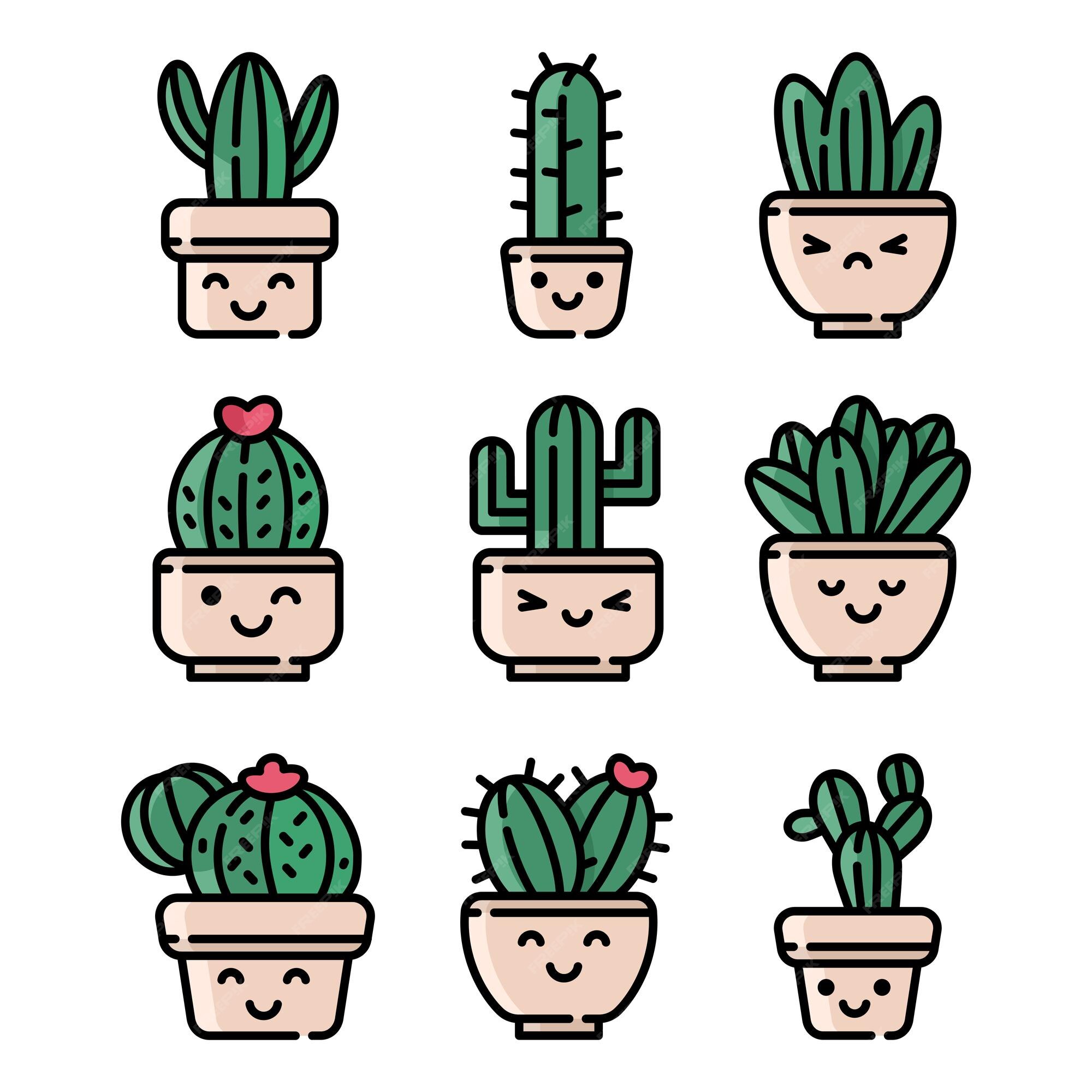 Cactus kawaii  Arte com cactos, Cactos desenho, Adesivos bonitos