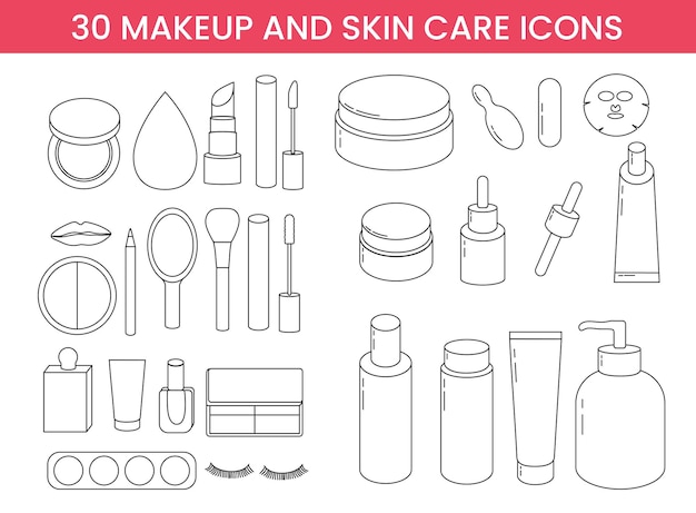 Conjunto de ilustração de ícones de linha de maquiagem e cuidados com a pele para sua marca nas mídias sociais