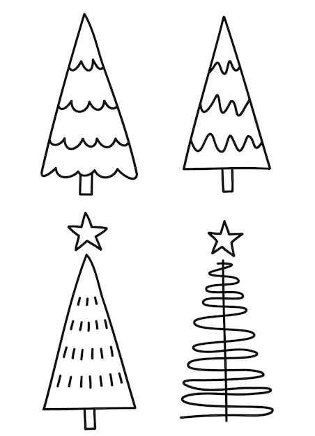 Vetor conjunto de ilustração de linha de árvore de natal, vetor de arte de linha de inverno, elementos de decoração de natal