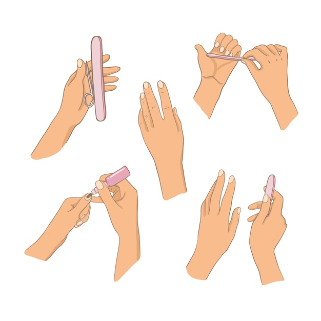 Conjunto de ilustração de mão para manicure