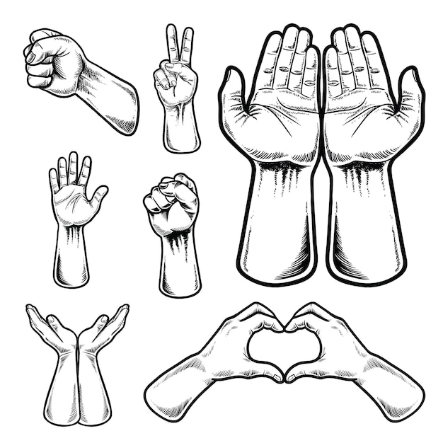 Vetor conjunto de ilustração de mãos de gesto humano