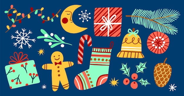 Vetor conjunto de ilustração de natal clipart desenhado à mão