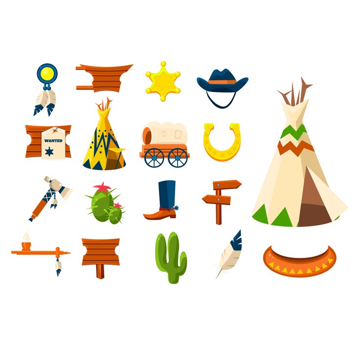 Vetor conjunto de ilustração de objetos de caubói