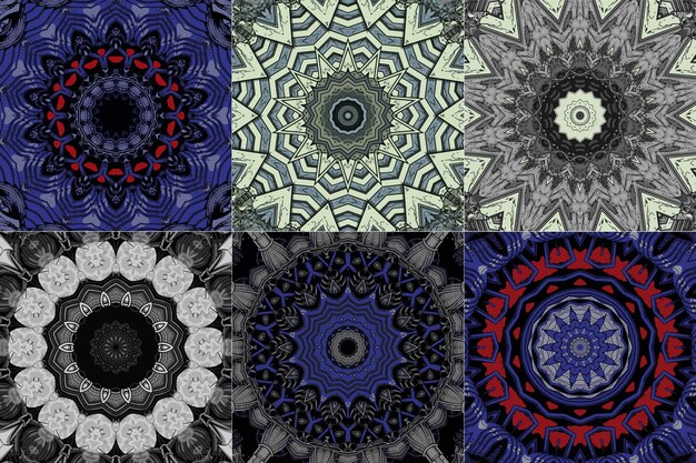 Conjunto de ilustração de padrão de fractal abstrato de mandala linda