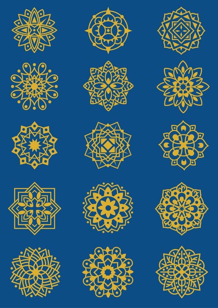 Conjunto de ilustração de padrão de mandala florescer tema floral